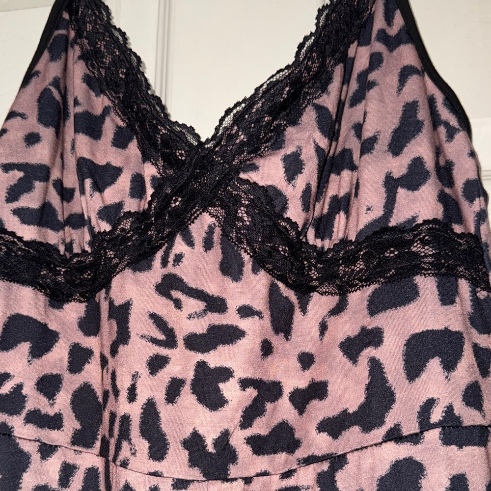 Fashion Nova Black and Gray Leopard Lace-Trim Pajama Set